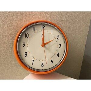Retro Orange Infinity Metal Diner Clock 9.5” with Battery
